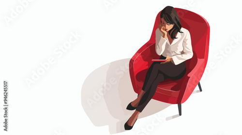 Professional Businesswoman Sitting on Chair with Mobile Phone Top View
