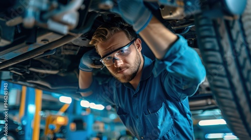 The mechanic working on car photo