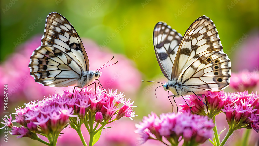 Common Tiger or Danaus genutia, Orange with white and black color pattern on insect wing, Monarch butterfly seeking nectar on flower in the field with