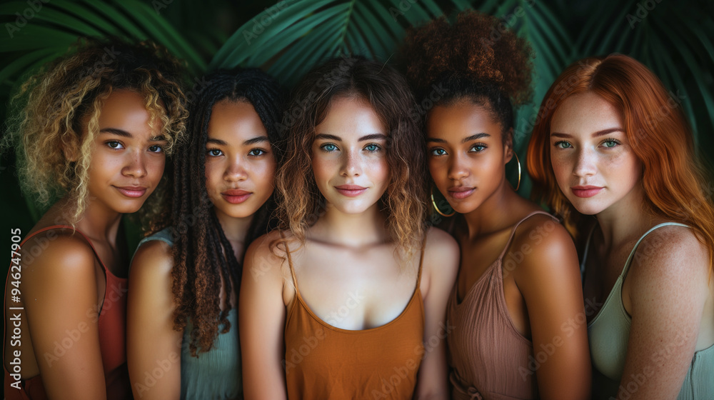 Fototapeta premium group of girls girls rights of girls day of girls of beauty and independence fashion fashion studio photo shoot, multinational of different ethical affiliations