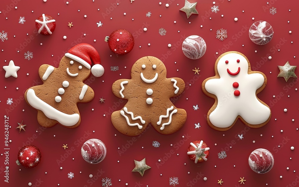 Naklejka premium Gingerbread cookie flat design front view Christmas theme animation vivid