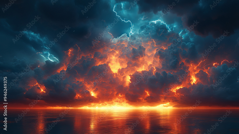 A stormy sky with multiple cloud to ground lightning strikes A stormy sky with multiple cloud to ground lightning strikes
