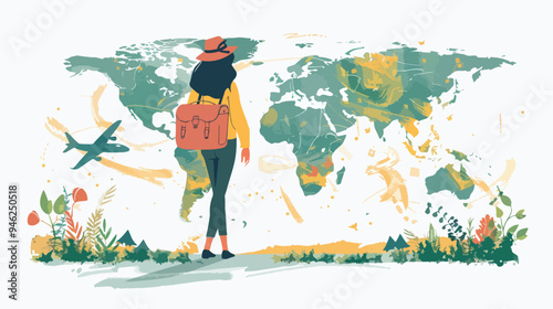 Explore the World: Mixed Media Flat Vector Illustration