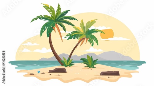 Coconut tree flat design front view beach theme animation vivid