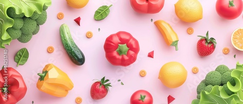 Wallpaper Mural Vegetables flat design, top view, healthy eating theme, animation, Monochromatic Color Scheme Torontodigital.ca