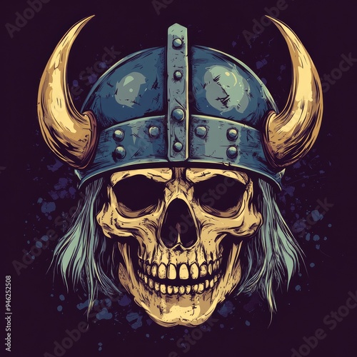 Viking Skull with Horns and Helmet photo