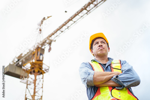 Careless worker at construction site without wearing helmet.