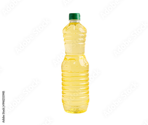 Vegetable oil inbottle isolated on white background with clipping path. photo