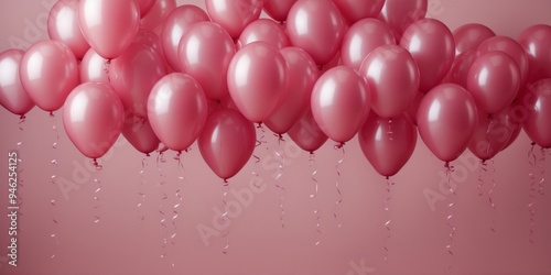 Striped pink balloons on vivid pink background for celebration.