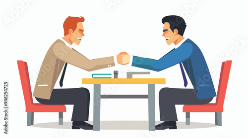 Two Businessmen Competing in Office Arm Wrestling Match