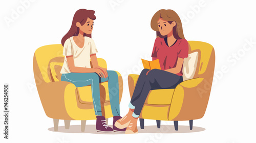 Two Girls Friends Spending Time Together, Flat Vector Isolated
