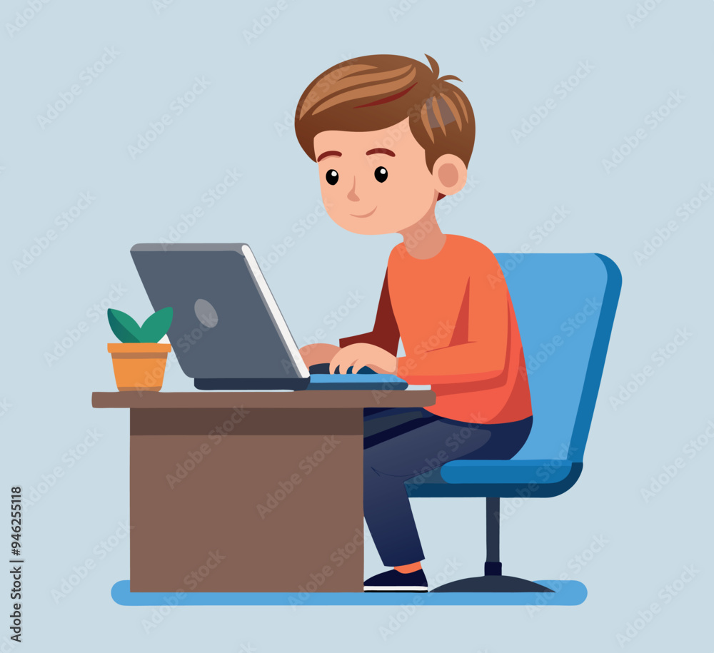 Young man working from home office using laptop computer Young man working from home office using laptop computer