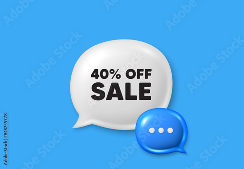 Sale 40 percent off discount. Text box speech bubble 3d icons. Promotion price offer sign. Retail badge symbol. Sale chat offer. Speech bubble banner. Text box balloon. Vector