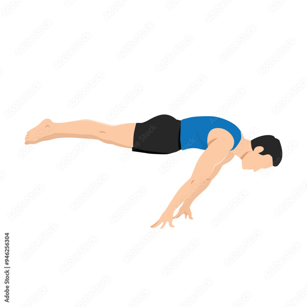 Man doing planche on fingers calisthenics exercise. Flat vector illustration isolated on white background Man doing planche on fingers calisthenics exercise. Flat vector illustration isolated on white background
