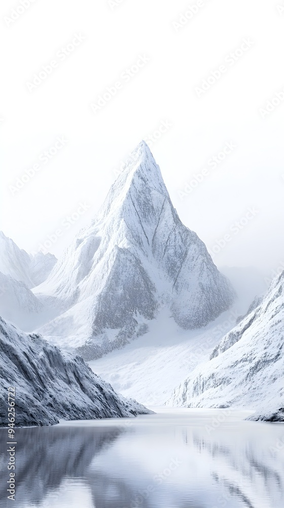 Obraz premium Lone Towering Snow Capped Mountain Peak Piercing Azure Sky Surrounded by Pristine Alpine Landscape