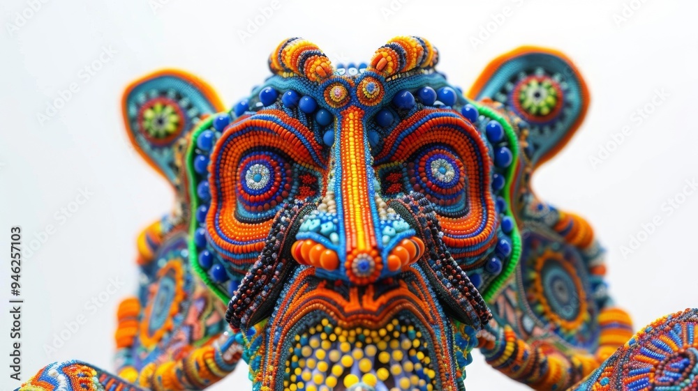 Naklejka premium Huichol abstract isolated figure. Traditional folk indigenous art pattern. Psychedelic Mexican craft