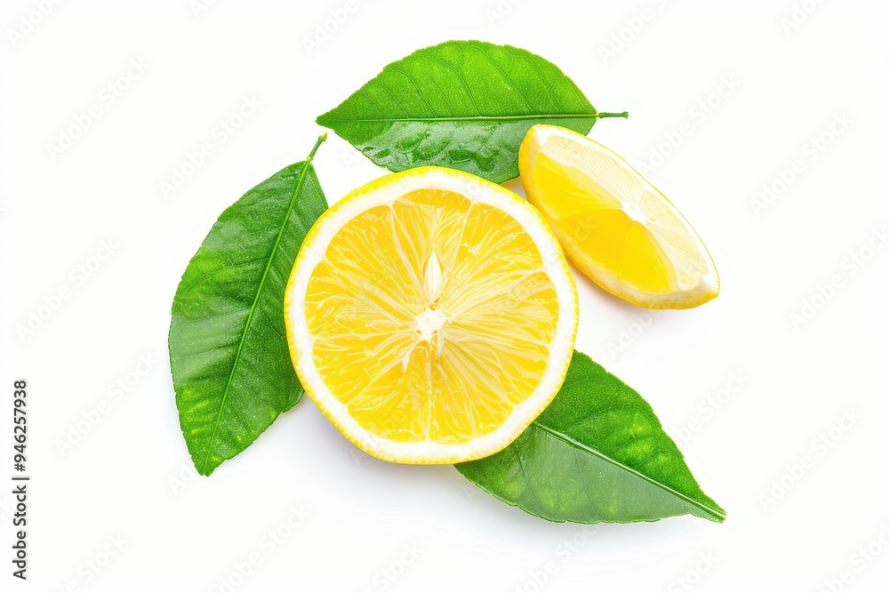 Real photo of lemon slices with leaves isolated on white background Real photo of lemon slices with leaves isolated on white background
