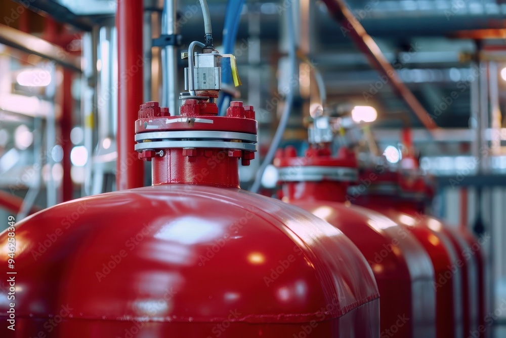 Red industrial fire extinguisher with compressed CO2 Red industrial fire extinguisher with compressed CO2