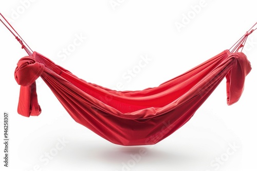 Red hammock on white background with cozy feel