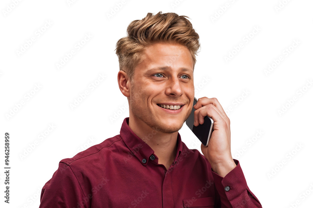 Portrait of a smiling businessman talking on the phone, isolated on transparent background, cut out Portrait of a smiling businessman talking on the phone, isolated on transparent background, cut out