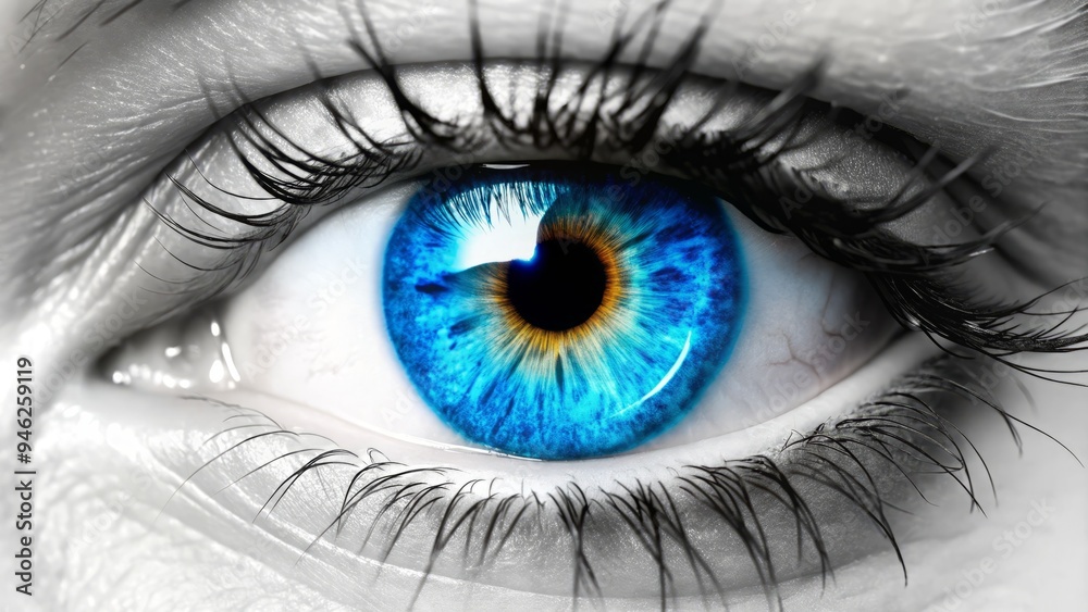A close-up of a single human eye, isolated on a pure white background, with vivid blue iris and sharp pupil, conveying intensity and focus. A close-up of a single human eye, isolated on a pure white background, with vivid blue iris and sharp pupil, conveying intensity and focus.