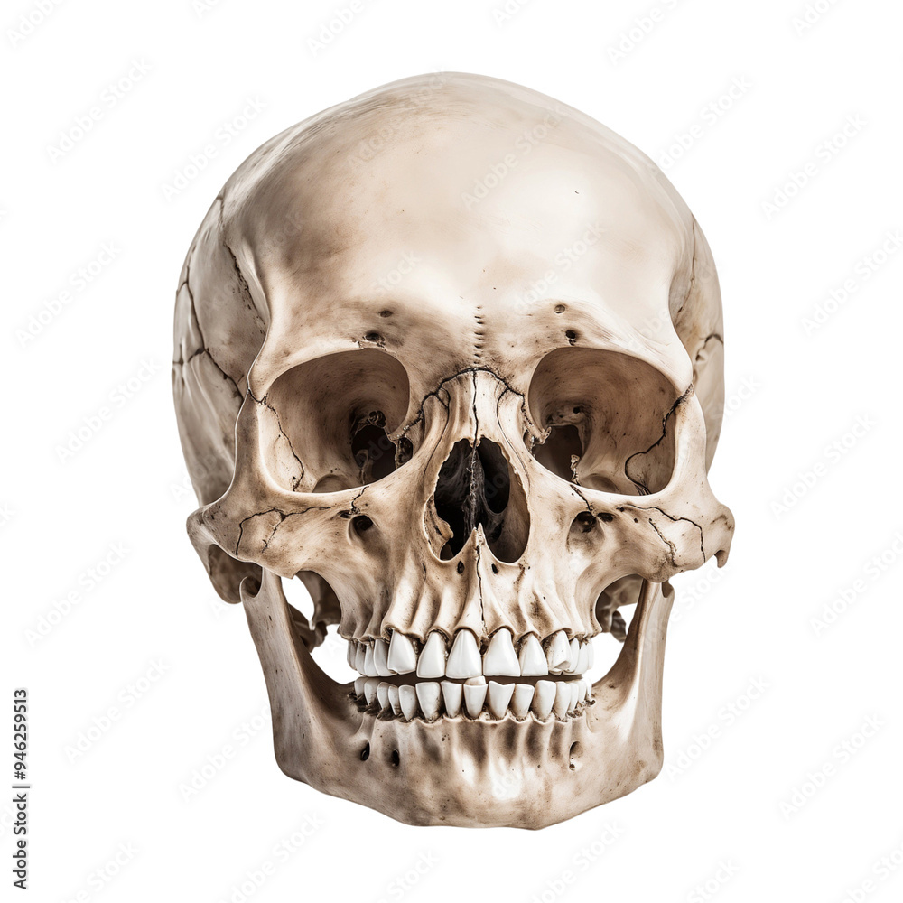Human skull isolated on transparent background, cut out