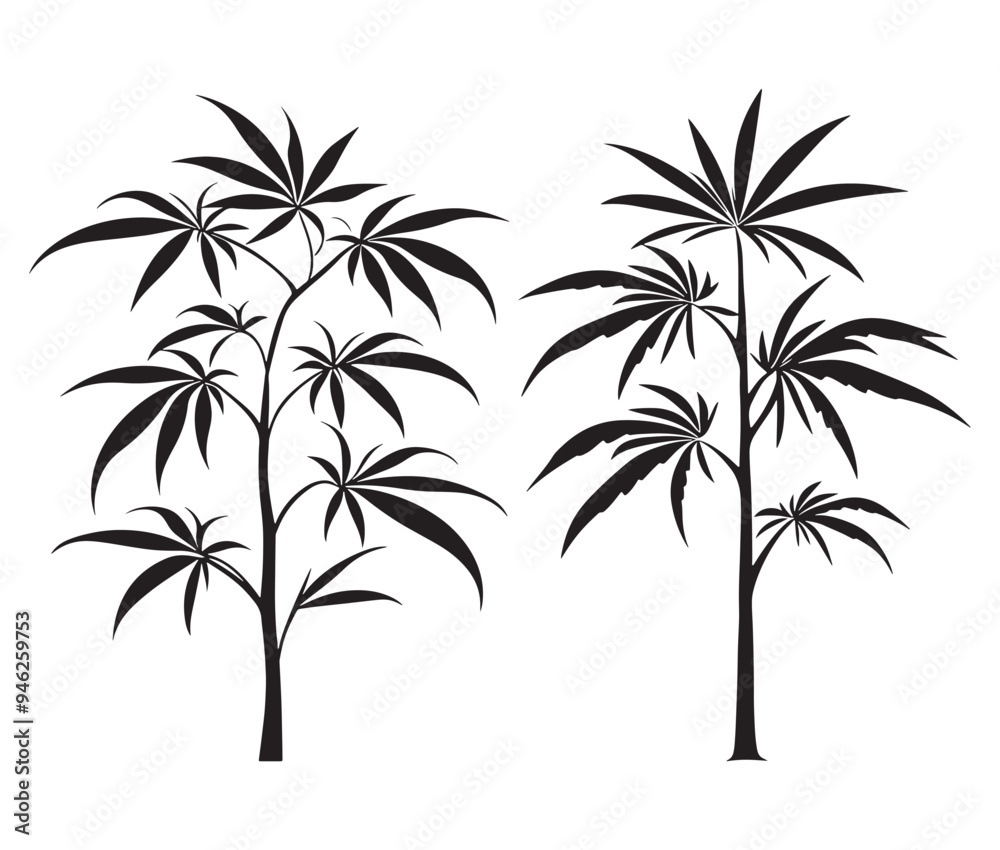 vector botanical cannabis trees vector botanical cannabis trees