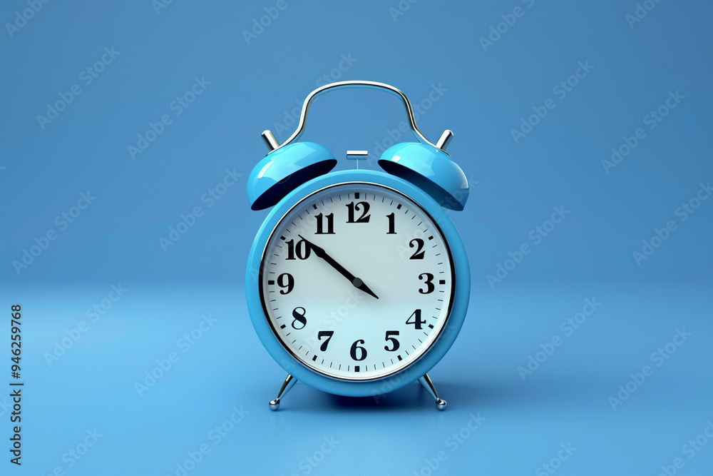 Blue color old fashioned bell alarm clock isolated on blue background Blue color old fashioned bell alarm clock isolated on blue background