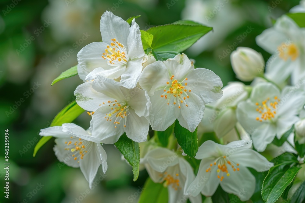 Obraz premium Satsuma mock orange shrub with white flowers blooms in May and June