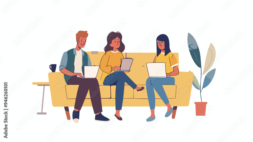 Virtual Video Conference at Home with Diverse Group of People Illustration Virtual Video Conference at Home with Diverse Group of People Illustration
