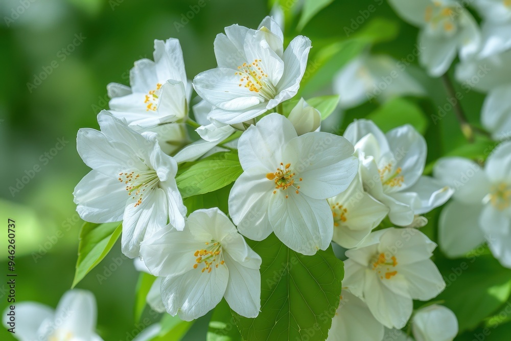 Shrub with white flowers blooming in late spring Shrub with white flowers blooming in late spring