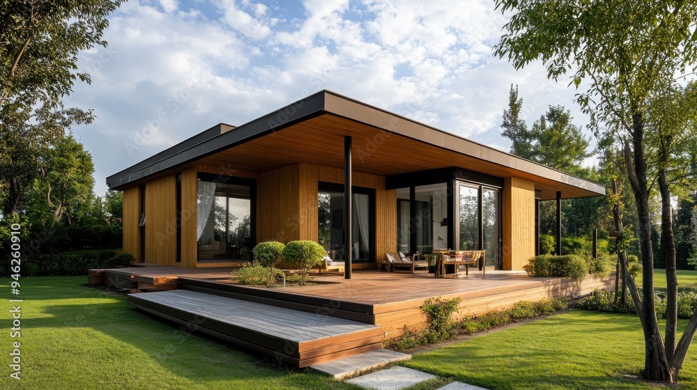 Modern Wooden House with a Large Deck Modern Wooden House with a Large Deck