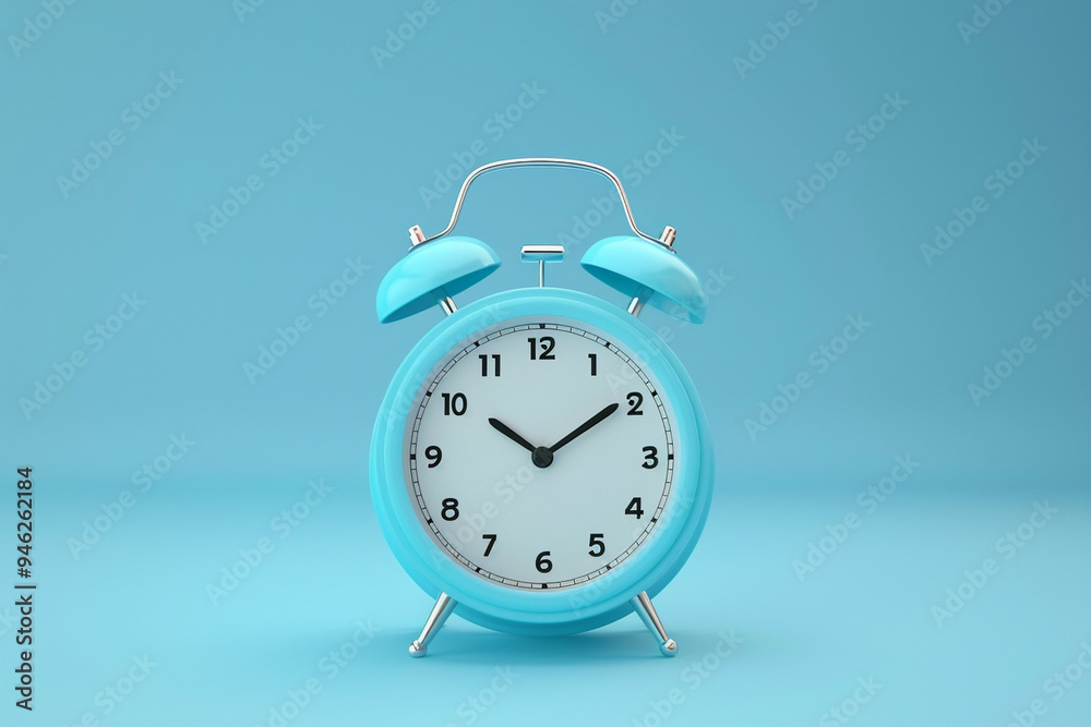 Blue color old fashioned bell alarm clock isolated on blue background Blue color old fashioned bell alarm clock isolated on blue background