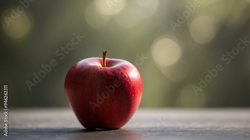Single red apple with dramatic lighting and shadow. photo