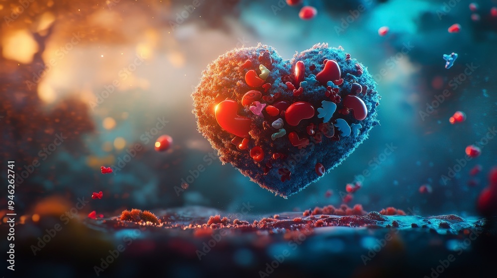 A vibrant heart-shaped structure made of colorful elements, symbolizing love and connection. A vibrant heart-shaped structure made of colorful elements, symbolizing love and connection.