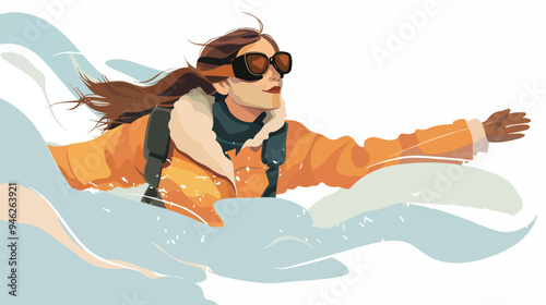 Woman Aviator Floating in Sky - Mixed Media