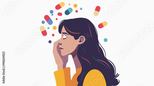 Woman Depression with Bewildered Expression in Her Mind