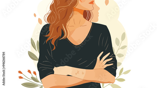 Confident Woman with Arms Crossed on Chest in Mixed Media Flat Vector Art