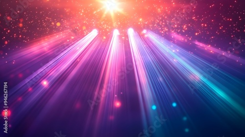 Vibrant Concert Stage with Burst of Radiant Light Rays and Energetic Atmosphere