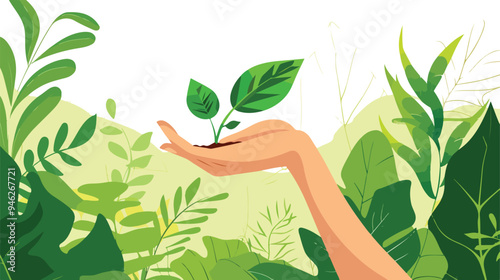 Woman Holding Growing Plant - World Environment Concept