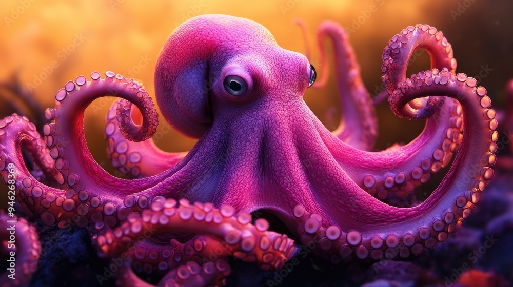 A pink octopus with tentacles that form a protective shield around it, defending against an unseen threat. A pink octopus with tentacles that form a protective shield around it, defending against an unseen threat.