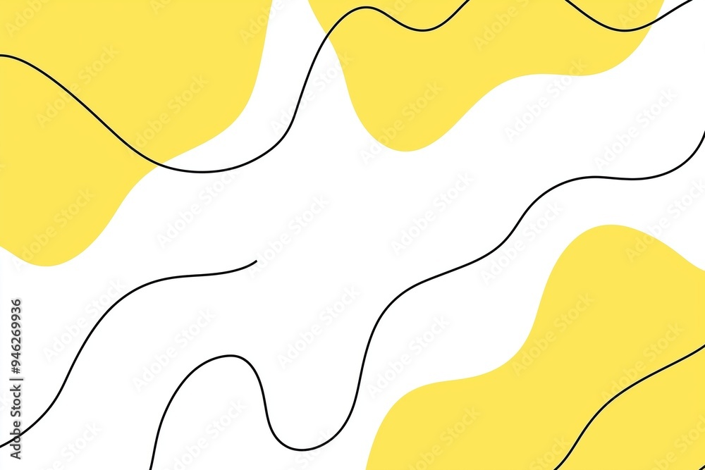 Abstract yellow and white background with black wavy lines - minimalist design Abstract yellow and white background with black wavy lines - minimalist design