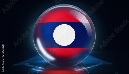 The flag of Laos is rendered in a 3D sphere, glowing with light and reflecting on a dark, rippling surface. Free Download The flag of Laos is rendered in a 3D sphere, glowing with light and reflecting on a dark, rippling surface. - GFXLoad