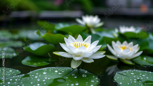 Group Water Lilies Floating Top Pond