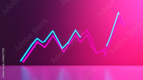 Financial performance analysis, line charts with highlighted points, 3D illustration