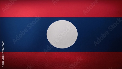 The national flag of Laos, featuring a red, blue, white, and red horizontal stripe design with a white circle in the center.