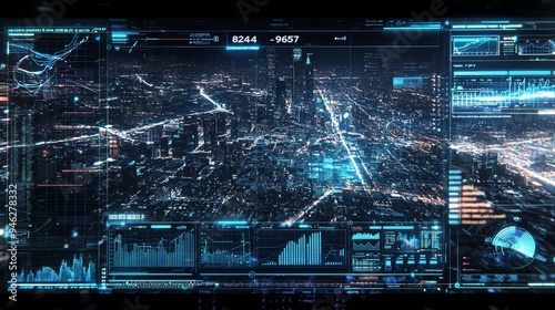 Integrated user interface with a futuristic motion graphic display screen and telemetry information display for a digital background computer desktop display