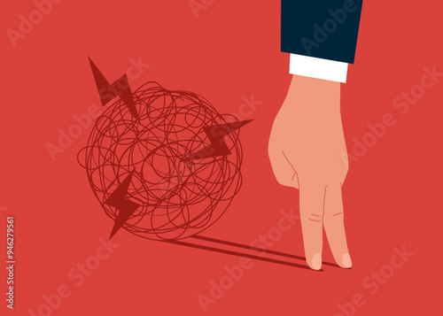 Arm standing with shadow chaos.  Stress to talk on stage, frightening to give speech to people. Modern vector illustration in flat style