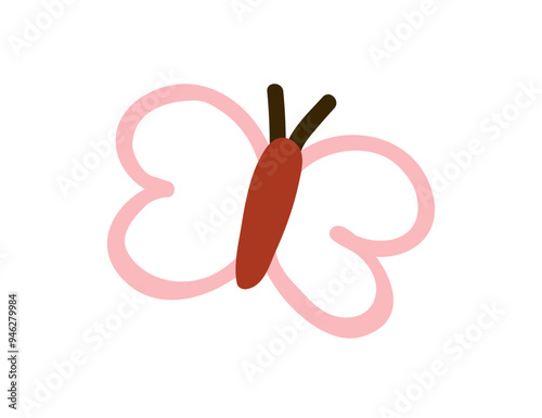 Butterfly in doodle simple kids style. Outllined scribble sketch, baby drawin...