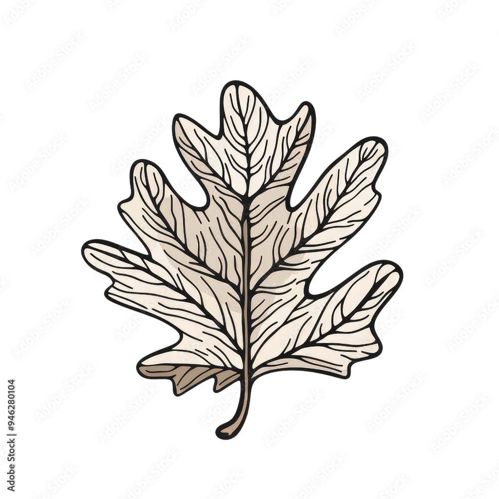 A leaf with a black outline and white details